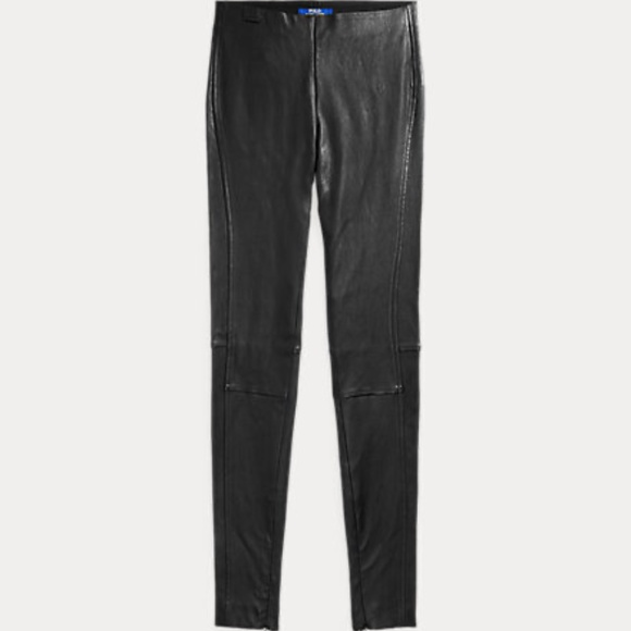 Polo Ralph Lauren Stretch Lamb Leather Black Skinny Pull On Pants NWT - Picture 5 of 9
